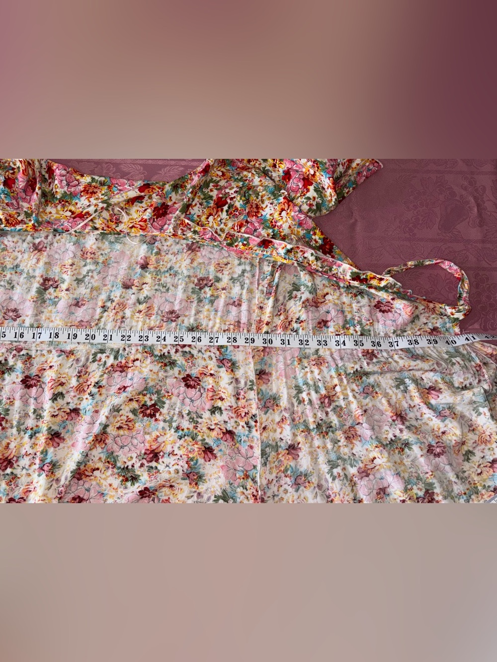 ESQUALO Floral Wrap Maxi Dress in Pink/Red/Green/Yellow/Orange 100% Linen - Picture 4 of 8